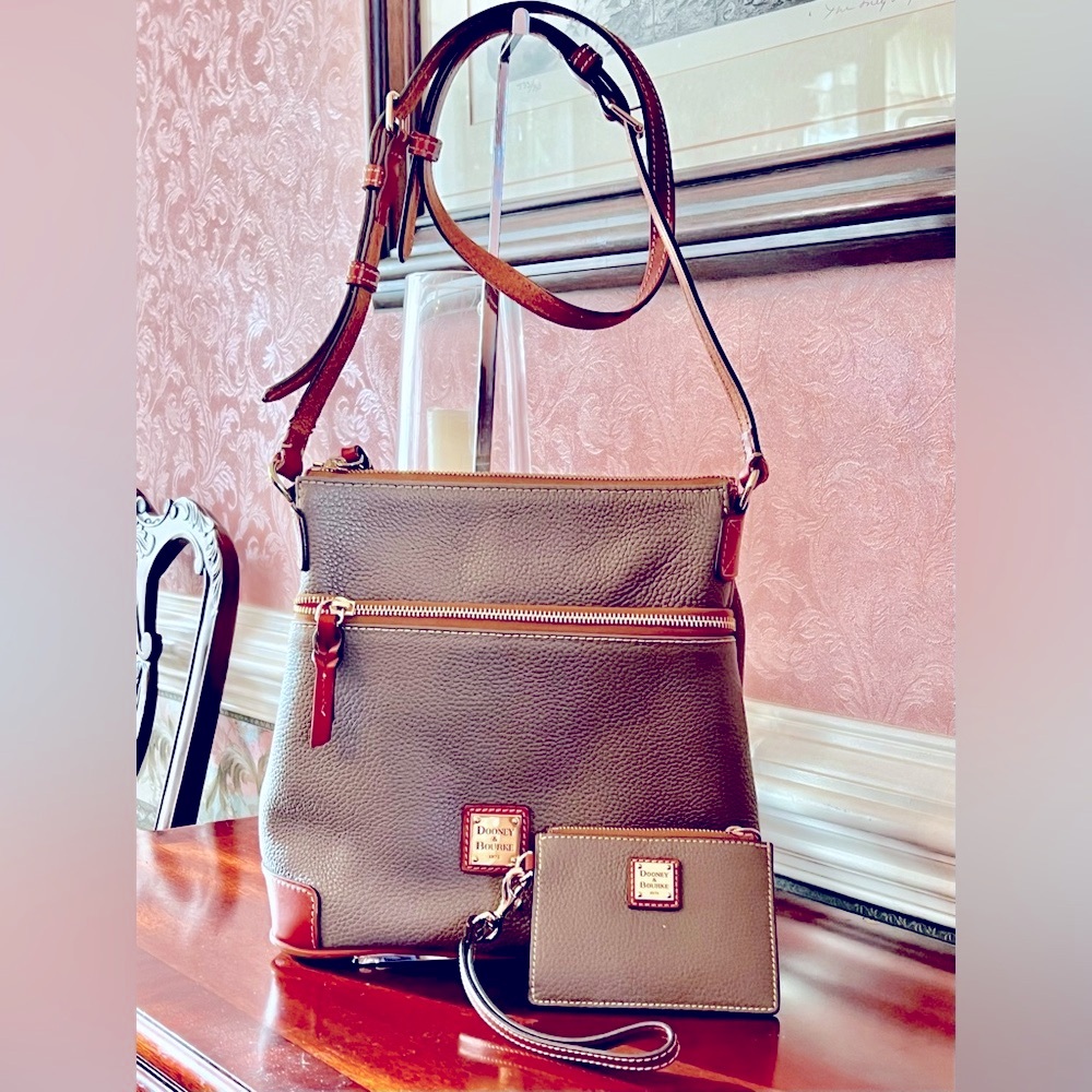 Dooney & Bourke Crossbody/Shoulder Bag in Elephant color, Matching Wristlet 2pcs